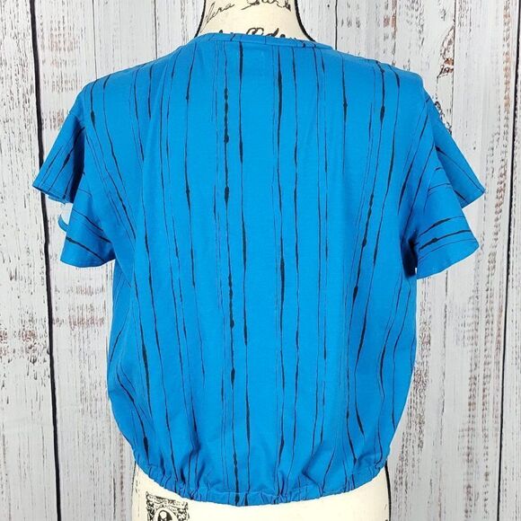 Worthington Blue Medium Funky Summer Chich Cropped Cinched Tie Waist Blouse - Picture 5 of 7